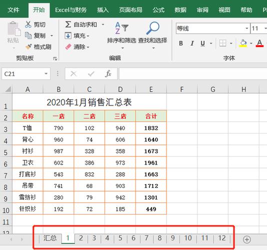 多个工作表汇总求和_汇总