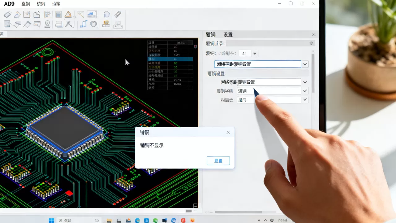 ad9网络等距覆铜怎么设置？ad9覆铜铺铜不显示怎么办
