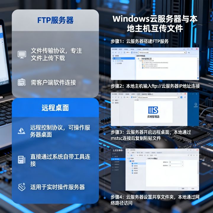 FTP服务器与远程桌面有何区别?如何在Windows云服务器和本地主机间互传文件? FTP服务器与远程桌面有何区别?如何在Windows云服务器和本地主机间互传文件?
