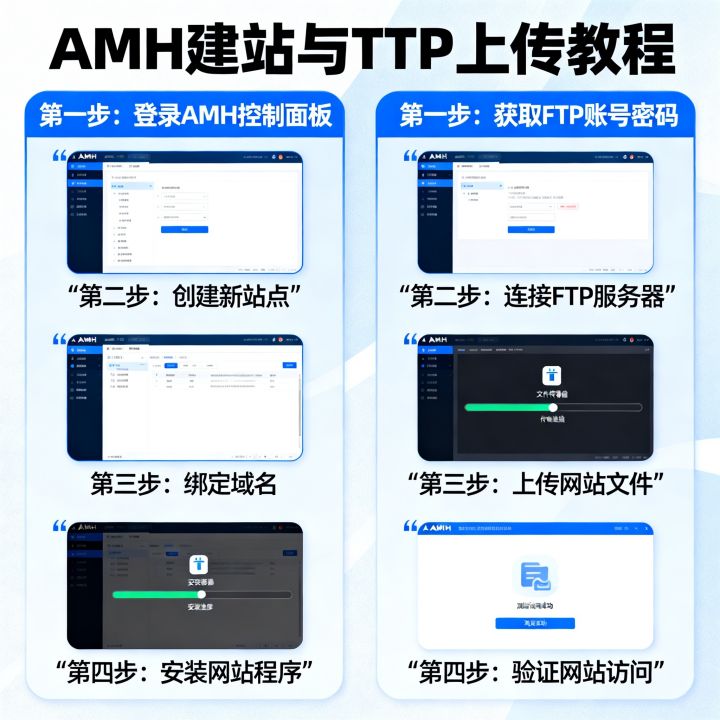 如何使用AMH建站并上传文件到FTP服务器？FTP上传网站教程，AMH建站步骤