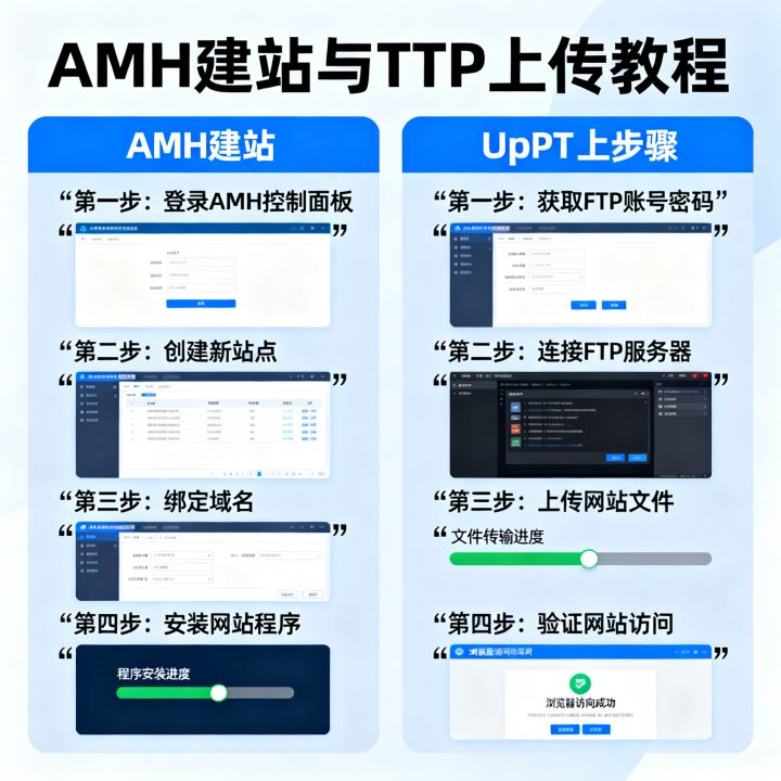 如何使用AMH建站并上传文件到FTP服务器？FTP上传网站教程，AMH建站步骤