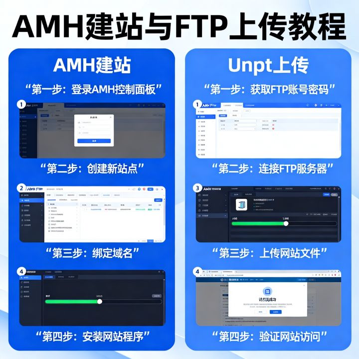 如何使用AMH建站并上传文件到FTP服务器？FTP上传网站教程，AMH建站步骤