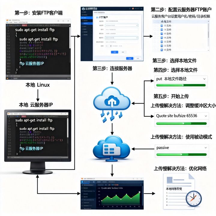 本地Linux主机如何用FTP上传文件到云服务器，ftp上传慢怎么办
