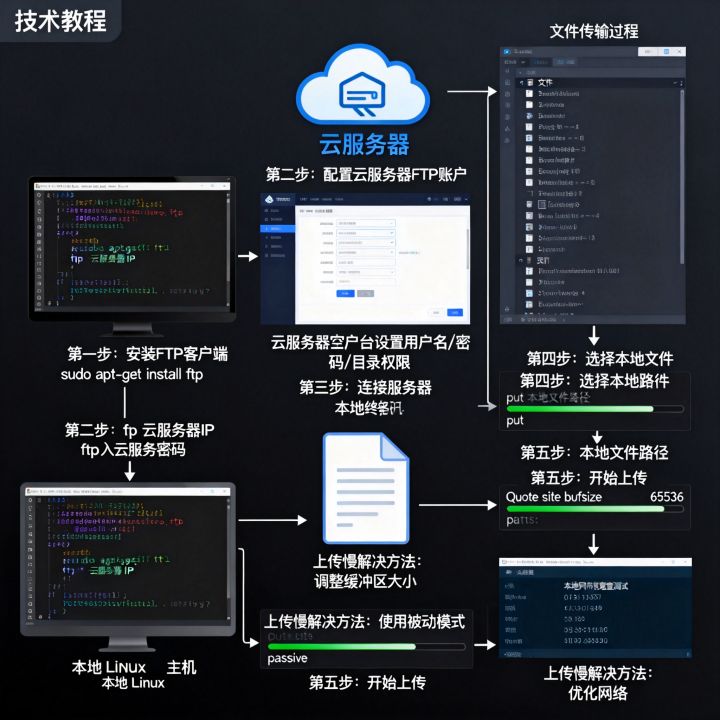 本地Linux主机如何用FTP上传文件到云服务器，ftp上传慢怎么办